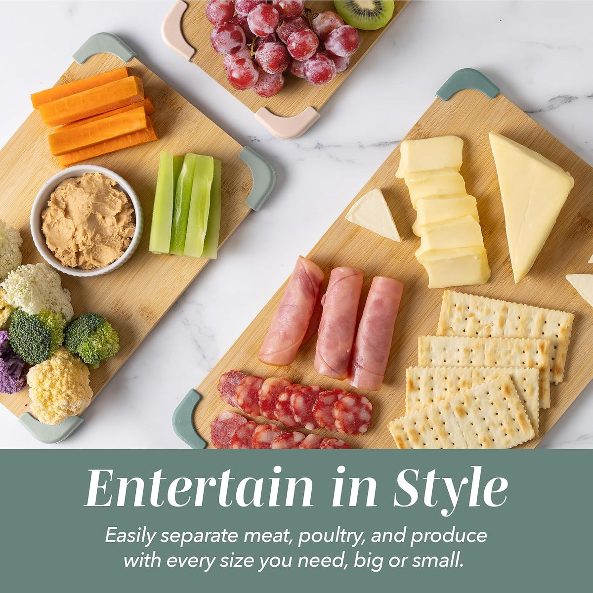 Non-Slip Cutting Board Set – Kitchen Essentials with Easy Grip Handle for Meat, Veggies, and Fruits, 3 Cutting Boards, Bamboo Non-Slip Grey