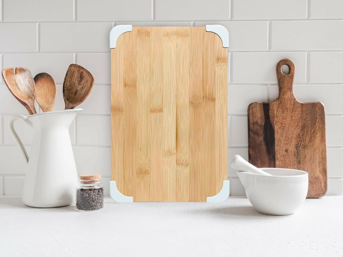 Non-Slip Cutting Board Set – Kitchen Essentials with Easy Grip Handle for Meat, Veggies, and Fruits, 3 Cutting Boards, Bamboo Non-Slip Grey