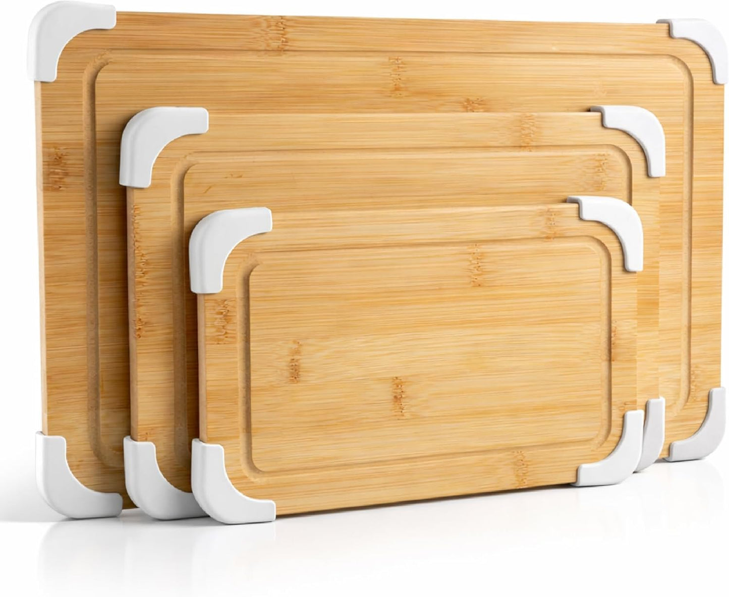 Non-Slip Cutting Board Set – Kitchen Essentials with Easy Grip Handle for Meat, Veggies, and Fruits, 3 Cutting Boards, Bamboo Non-Slip Grey