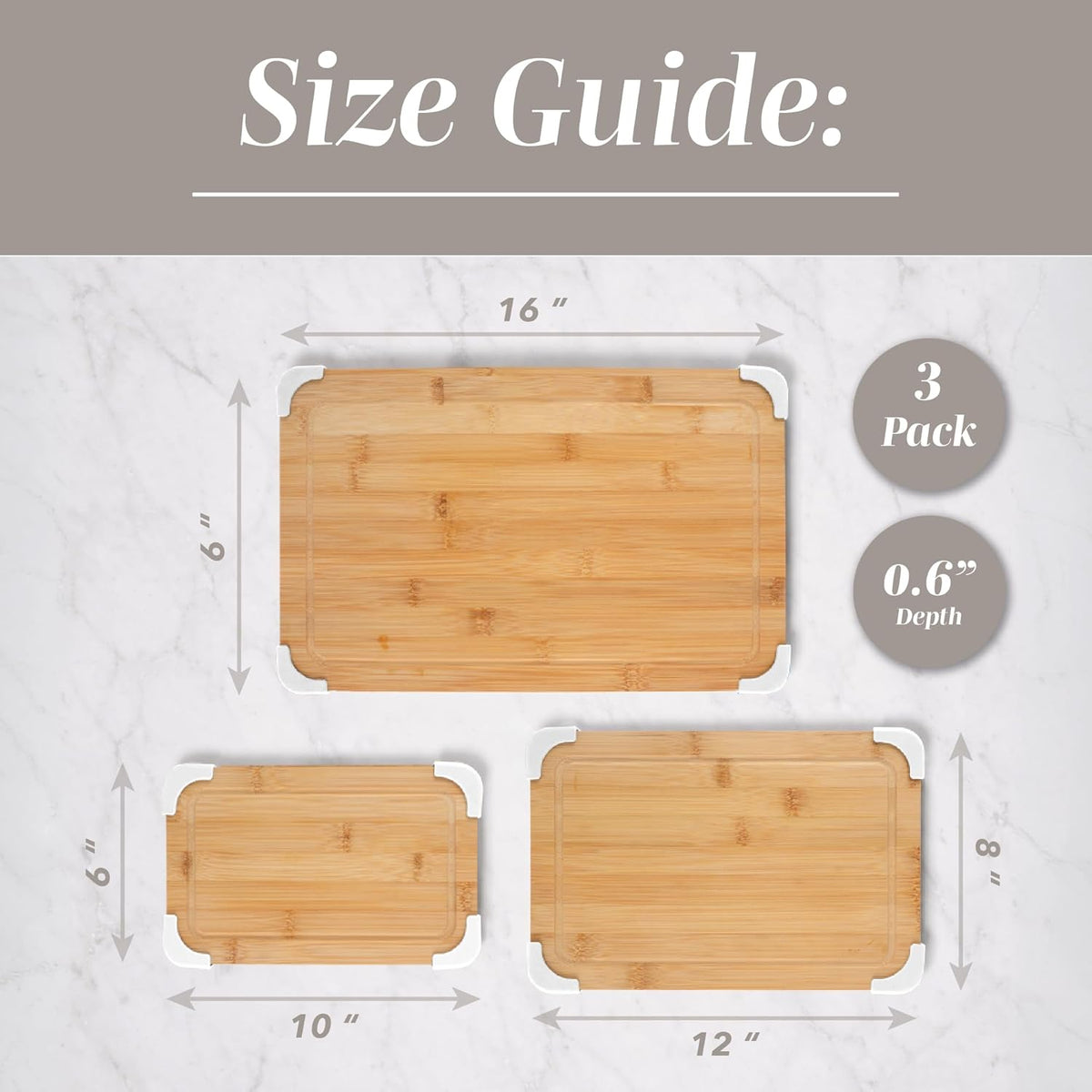 Non-Slip Cutting Board Set – Kitchen Essentials with Easy Grip Handle for Meat, Veggies, and Fruits, 3 Cutting Boards, Bamboo Non-Slip Grey