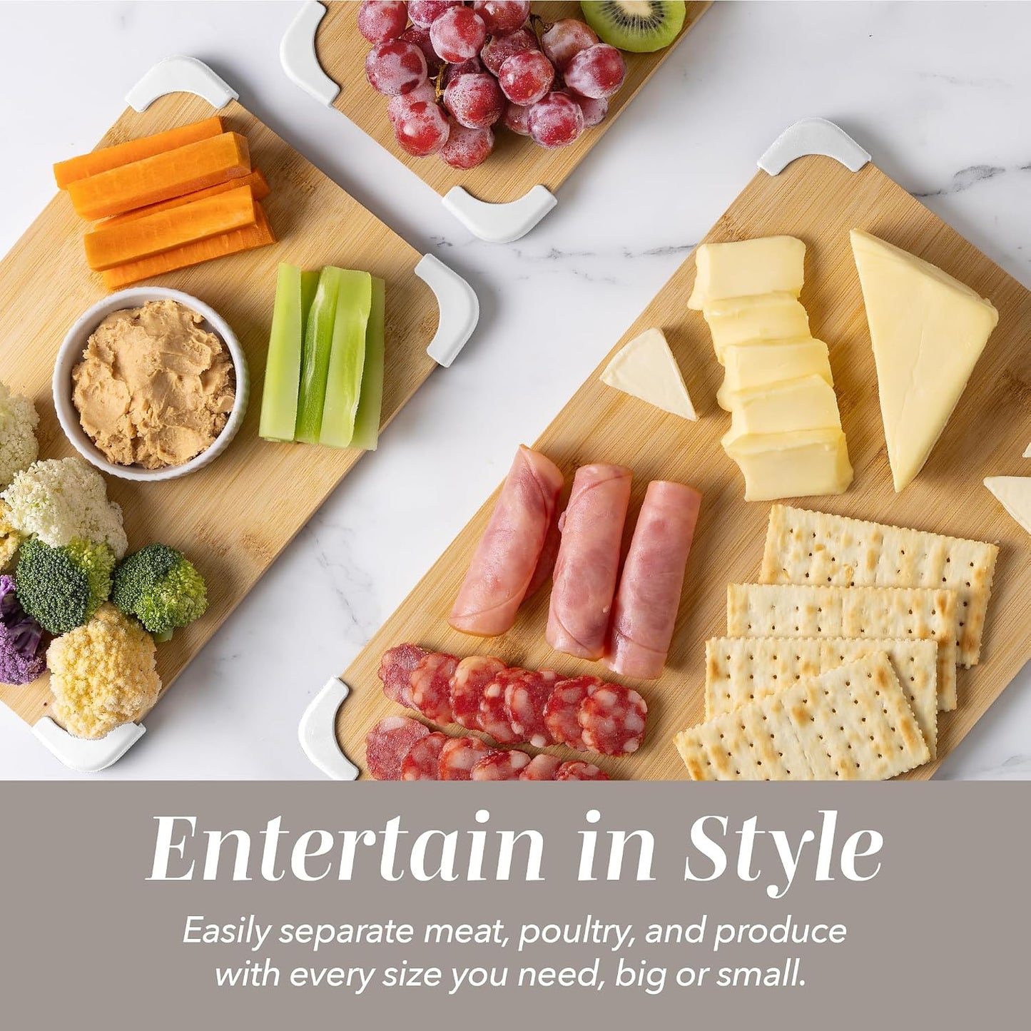 Non-Slip Cutting Board Set – Kitchen Essentials with Easy Grip Handle for Meat, Veggies, and Fruits, 3 Cutting Boards, Bamboo Non-Slip Grey