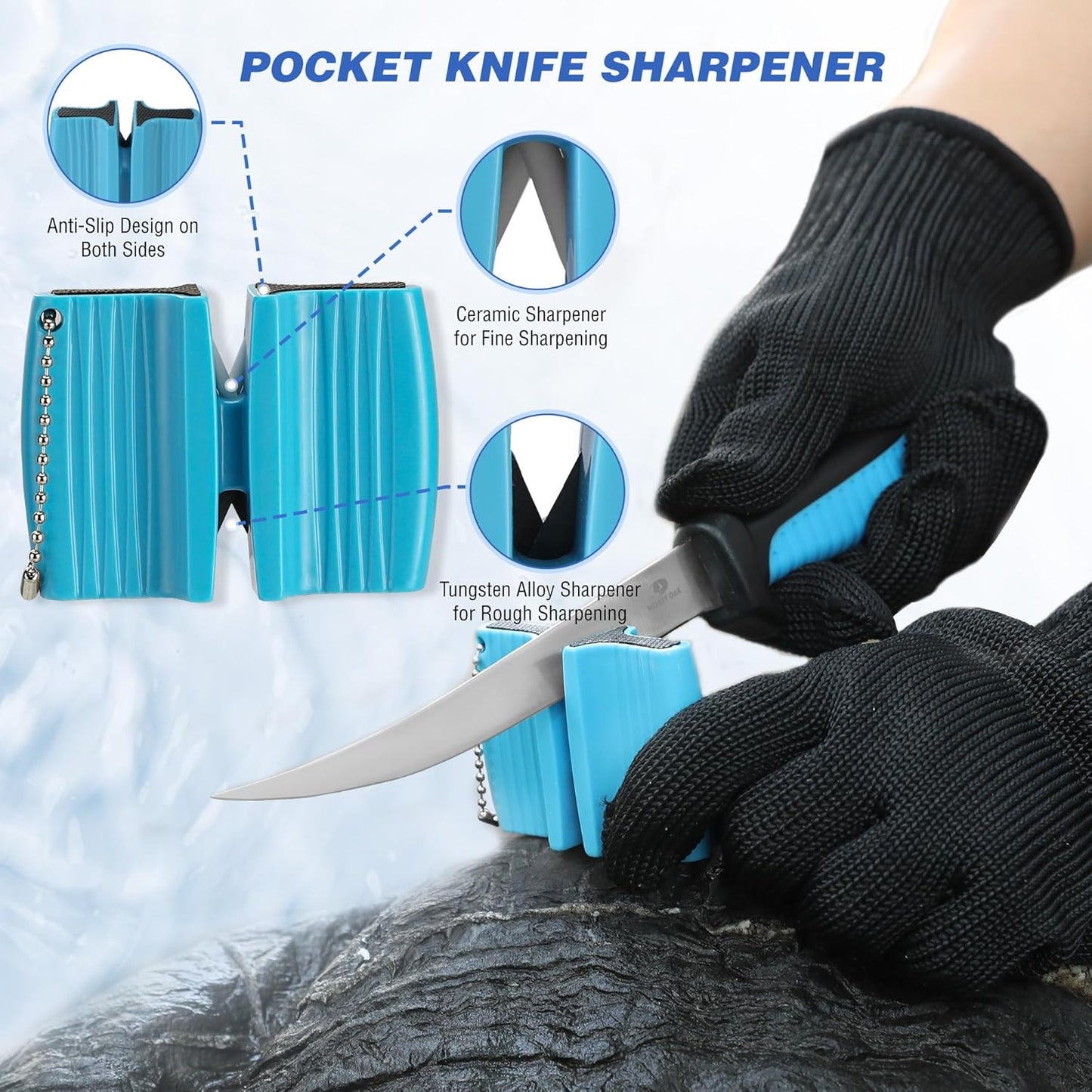 Fish Fillet Knife Set, 5 PCS | Fish Cleaning Kit, 7" Fishing Knife, Non-Slip Fish Fillet Mat, Knife Sharpener & Fish Scaler Remover, Cut Resistant Gloves