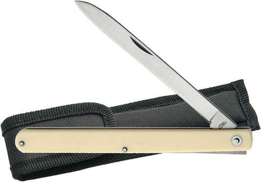 SZCO Harvest Fruit Knife – Pocket Knife with 5.75" Folding Stainless Steel Blade, Alabaster Handle & Nylon Sheath for Gardening, Orchard Harvest, Fruit Picking, Kitchen Prep & Everyday Carry EDC