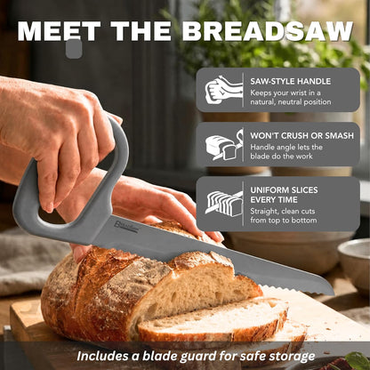 Sourdough Bread Knife, 8" Serrated Blade with Ergonomic Handle, Stainless Steel, Gray