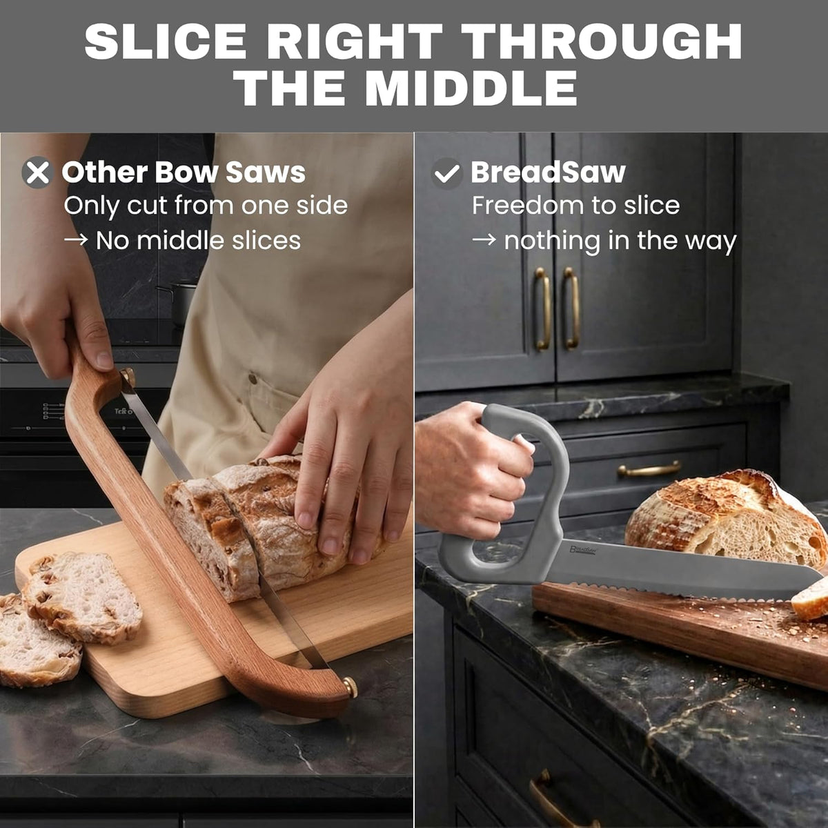Sourdough Bread Knife, 8" Serrated Blade with Ergonomic Handle, Stainless Steel, Gray