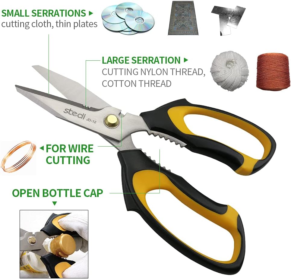 Scissors All Purpose Heavy Duty 8 Inch Stainless Steel Serrated | Heavy Duty Scissors,Stainless Steel Scissors,Industrial Scissors for Cardboard,Carpet,Fabric Cutting,craft scissors