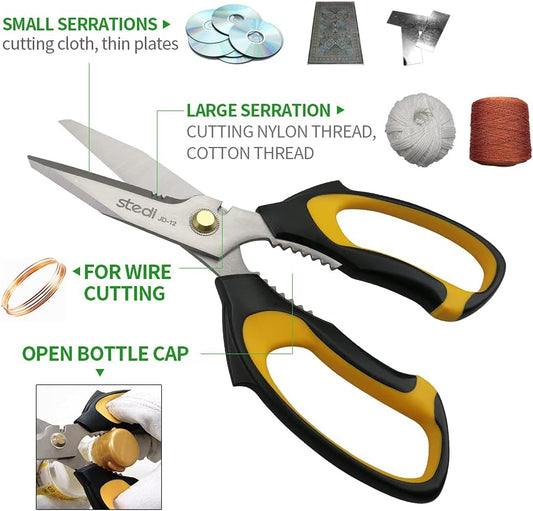 Scissors All Purpose Heavy Duty 8 Inch Stainless Steel Serrated | Heavy Duty Scissors,Stainless Steel Scissors,Industrial Scissors for Cardboard,Carpet,Fabric Cutting,craft scissors