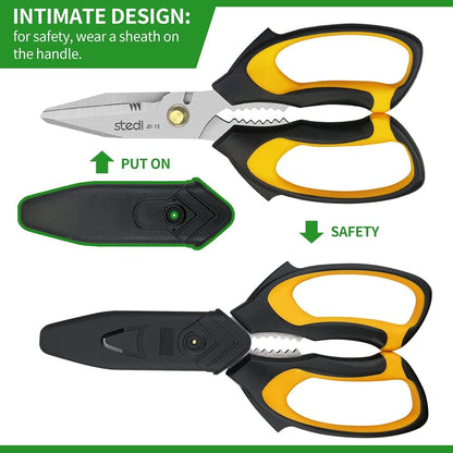 Scissors All Purpose Heavy Duty 8 Inch Stainless Steel Serrated | Heavy Duty Scissors,Stainless Steel Scissors,Industrial Scissors for Cardboard,Carpet,Fabric Cutting,craft scissors