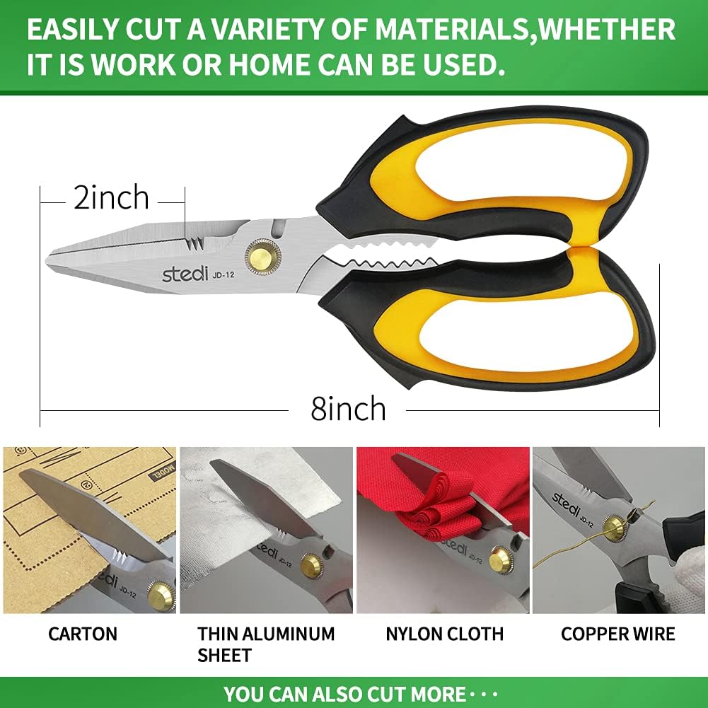 Scissors All Purpose Heavy Duty 8 Inch Stainless Steel Serrated | Heavy Duty Scissors,Stainless Steel Scissors,Industrial Scissors for Cardboard,Carpet,Fabric Cutting,craft scissors