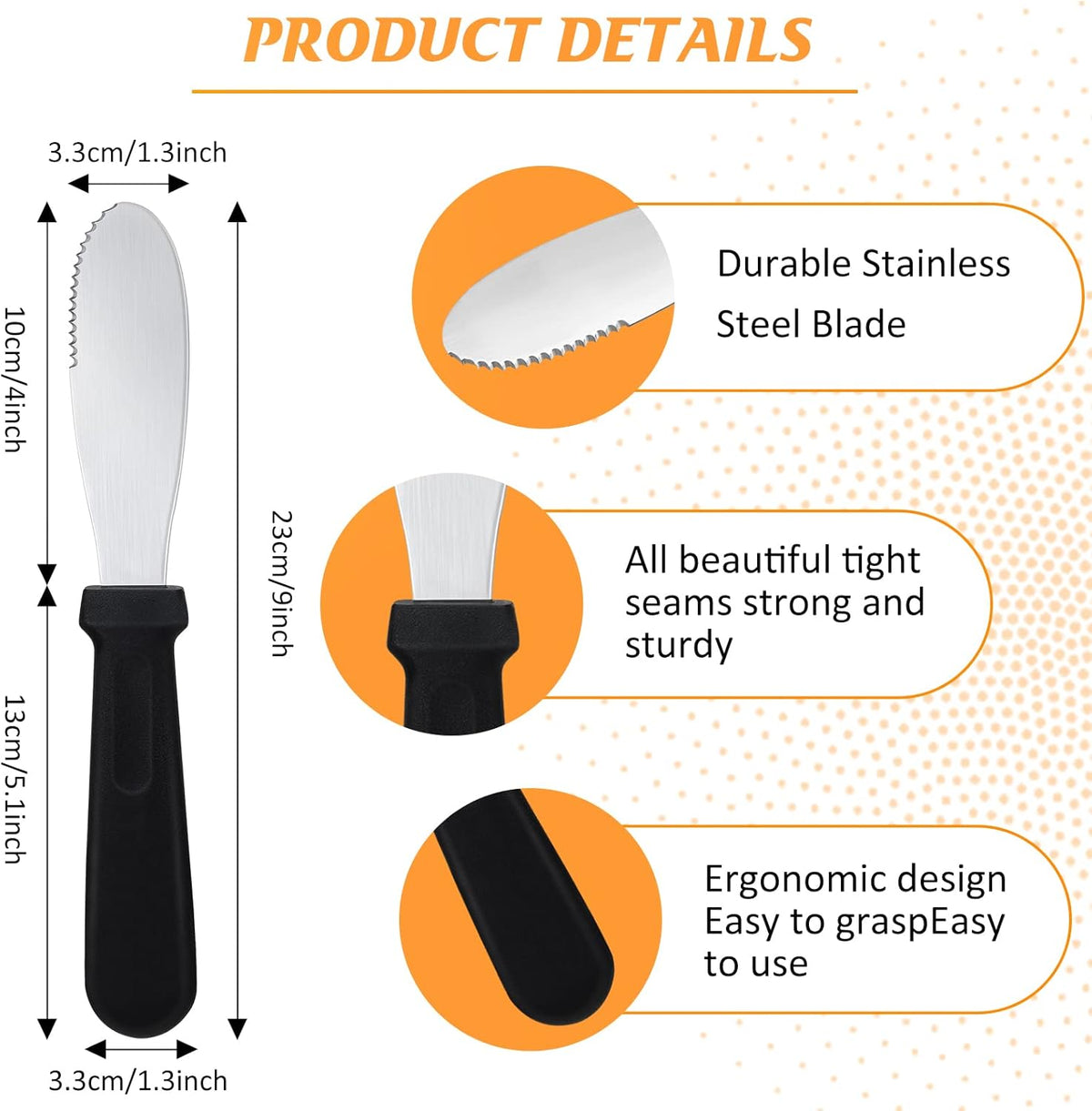 12 Pcs Butter Spreader Knives Wide Blade Stainless Steel Cheese Spreader Knife Black Plastic Handle Slicing or Spreading Knife for Slicing Bread Cream Sandwich Condiment Kitchen 9.1 Inch
