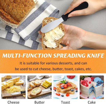 12 Pcs Butter Spreader Knives Wide Blade Stainless Steel Cheese Spreader Knife Black Plastic Handle Slicing or Spreading Knife for Slicing Bread Cream Sandwich Condiment Kitchen 9.1 Inch