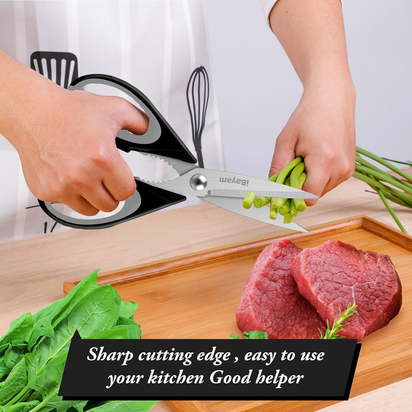 iBayam 3-Pack 8.7" Kitchen Scissors All Purpose Heavy Duty Shears w/Sheath | Soft Comfort Grip, Dishwasher Safe, Stainless Micro-Serrated Edge Blades, Cooking Poultry Herbs Meat Kitchen Utensils Gadgets