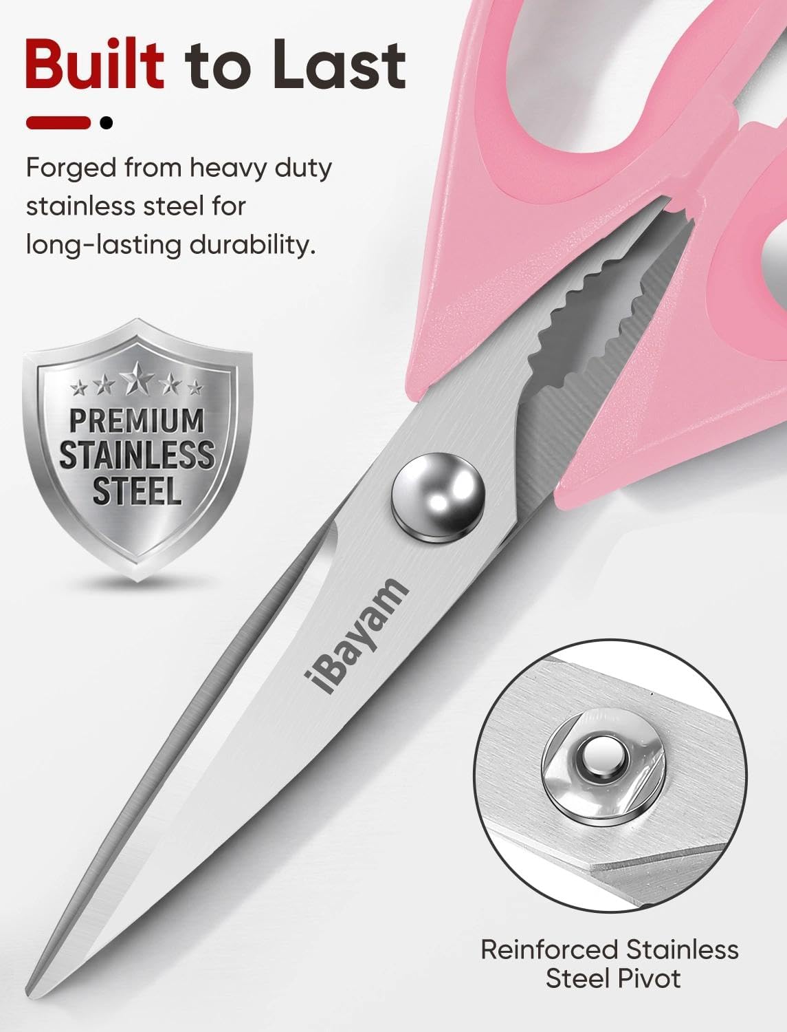 iBayam 3-Pack 8.7" Kitchen Scissors All Purpose Heavy Duty Shears w/Sheath | Soft Comfort Grip, Dishwasher Safe, Stainless Micro-Serrated Edge Blades, Cooking Poultry Herbs Meat Kitchen Utensils Gadgets