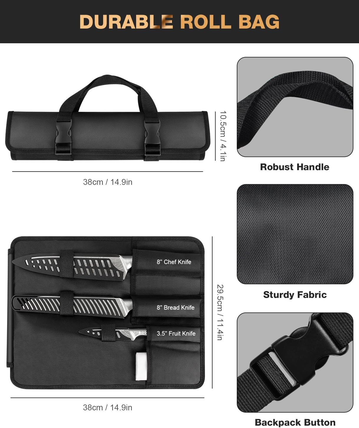 Kitchen Knife Set, 12 Pcs Japanese Stainless Steel Knife Sets for Kitchen with Oxford cloth storage bag with Knife Sharpening Rod, Dishwasher Safe, For Outdoor