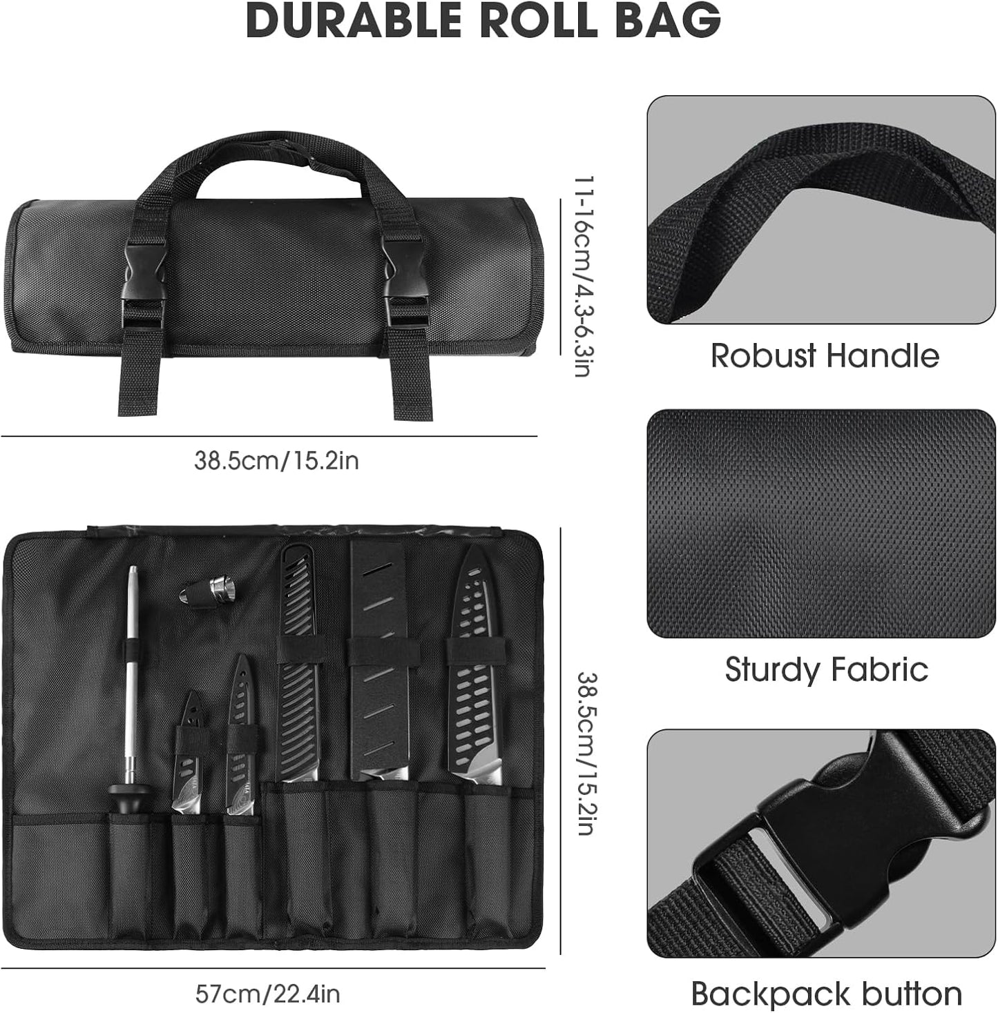 Kitchen Knife Set, 12 Pcs Japanese Stainless Steel Knife Sets for Kitchen with Oxford cloth storage bag with Knife Sharpening Rod, Dishwasher Safe, For Outdoor