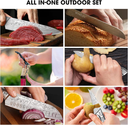 Kitchen Knife Set, 12 Pcs Japanese Stainless Steel Knife Sets for Kitchen with Oxford cloth storage bag with Knife Sharpening Rod, Dishwasher Safe, For Outdoor