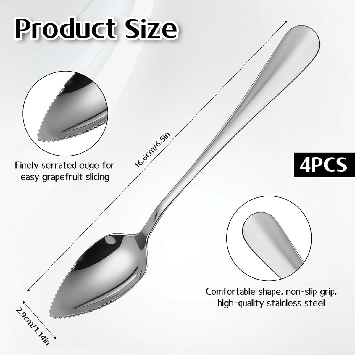 4 Pcs Grapefruit Spoons Stainless Steel Fruit Utensils Set Serrated Edge Grapefruit Knife Tool for Citrus Kiwi Dessert Lemon Salads Lime Pitaya Puree