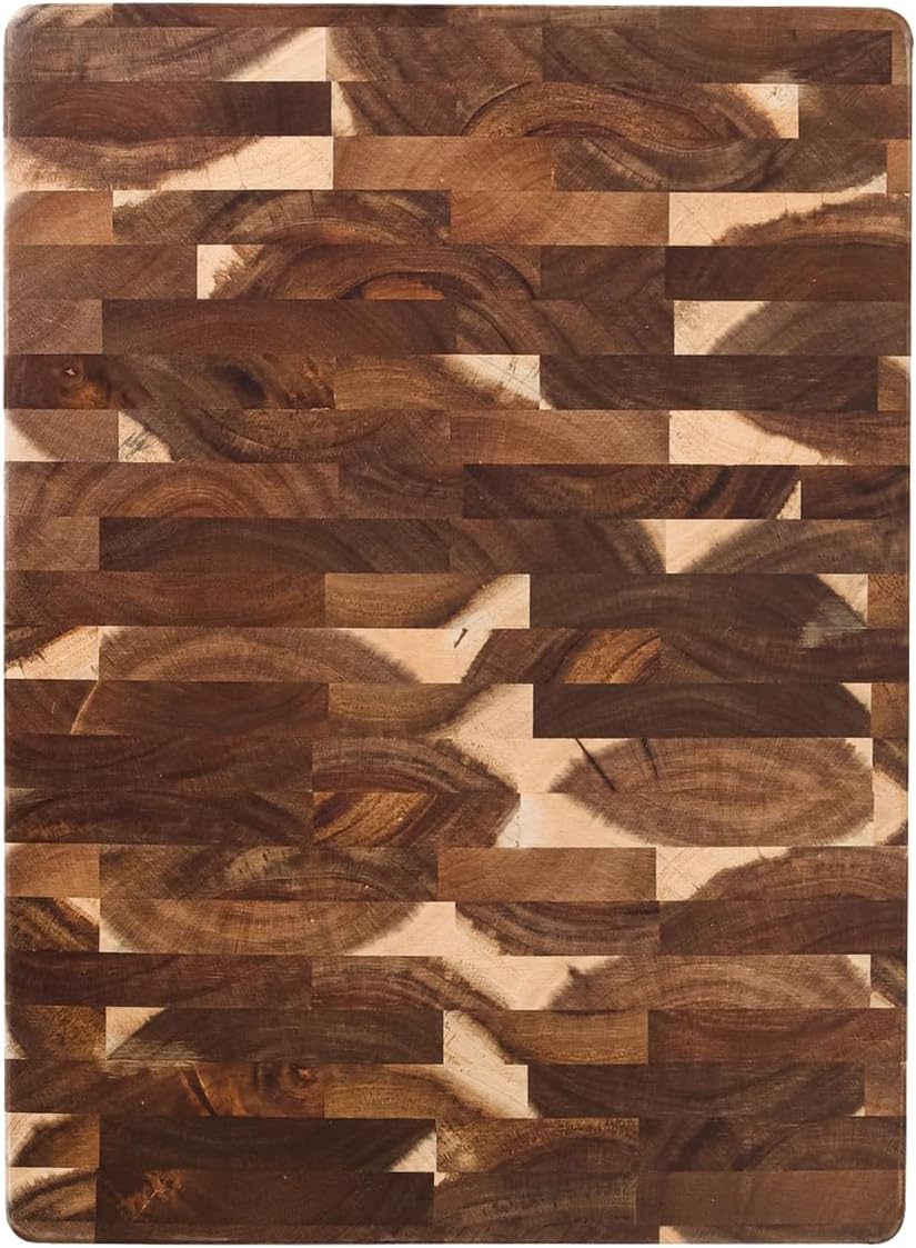 Acacia End Grain Reversible Butcher Block Cutting Board – 11.8" x 16.14" | Heavy-Duty Wood Chopping Board with Recessed Finger Grips