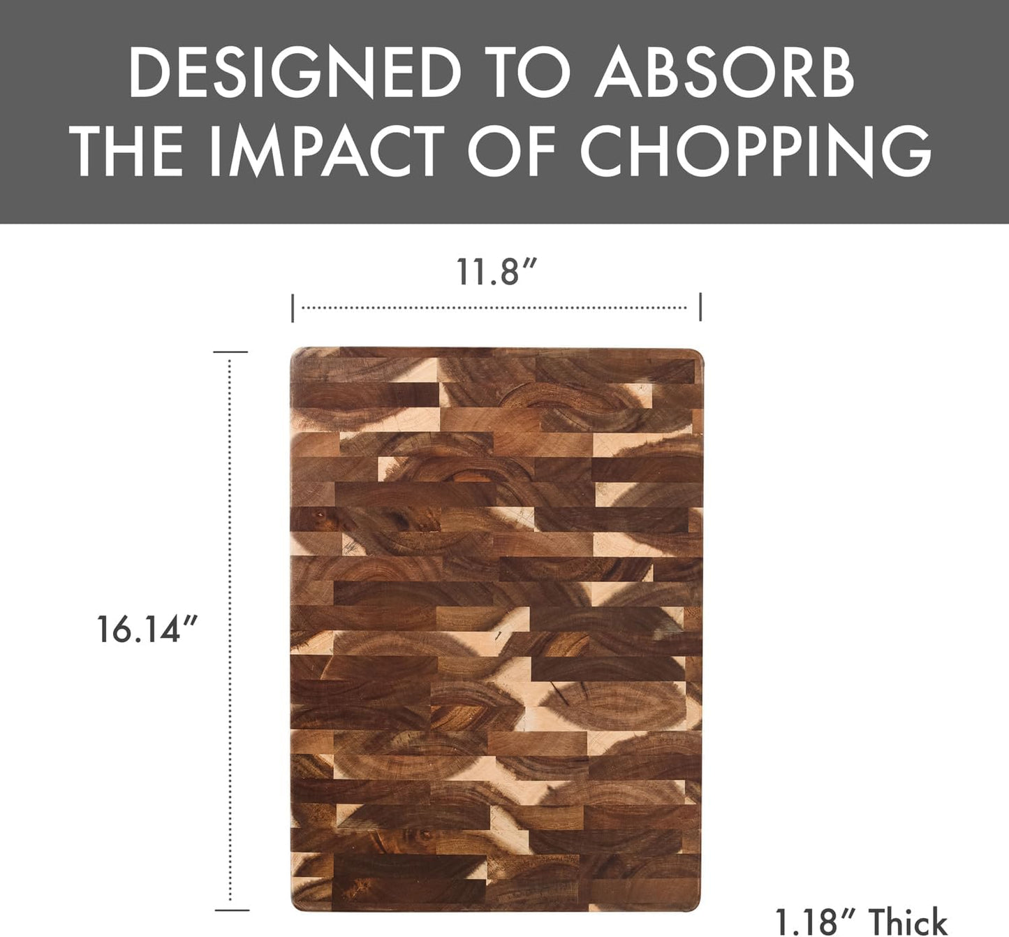 Acacia End Grain Reversible Butcher Block Cutting Board – 11.8" x 16.14" | Heavy-Duty Wood Chopping Board with Recessed Finger Grips