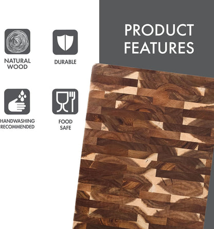 Acacia End Grain Reversible Butcher Block Cutting Board – 11.8" x 16.14" | Heavy-Duty Wood Chopping Board with Recessed Finger Grips