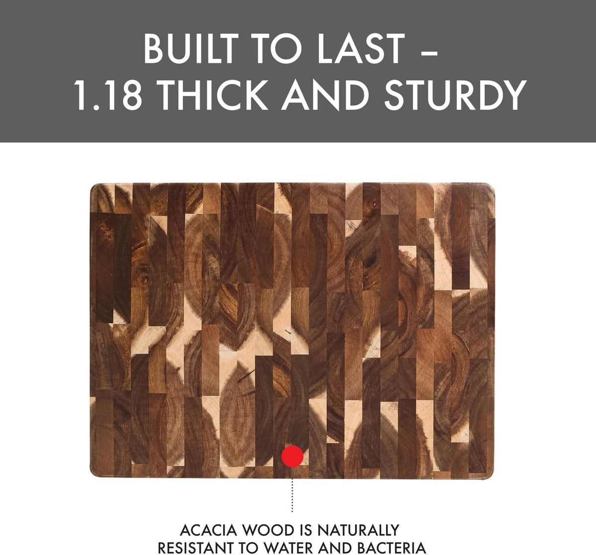 Acacia End Grain Reversible Butcher Block Cutting Board – 11.8" x 16.14" | Heavy-Duty Wood Chopping Board with Recessed Finger Grips