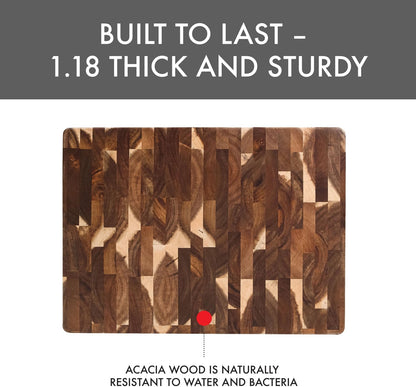 Acacia End Grain Reversible Butcher Block Cutting Board – 11.8" x 16.14" | Heavy-Duty Wood Chopping Board with Recessed Finger Grips