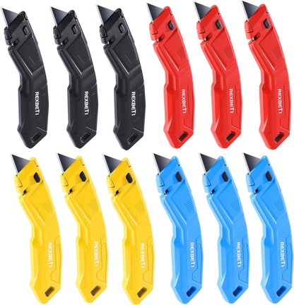 12-Pack Box Cutter, Retractable Utility Knife, Blackened SK2 Blades