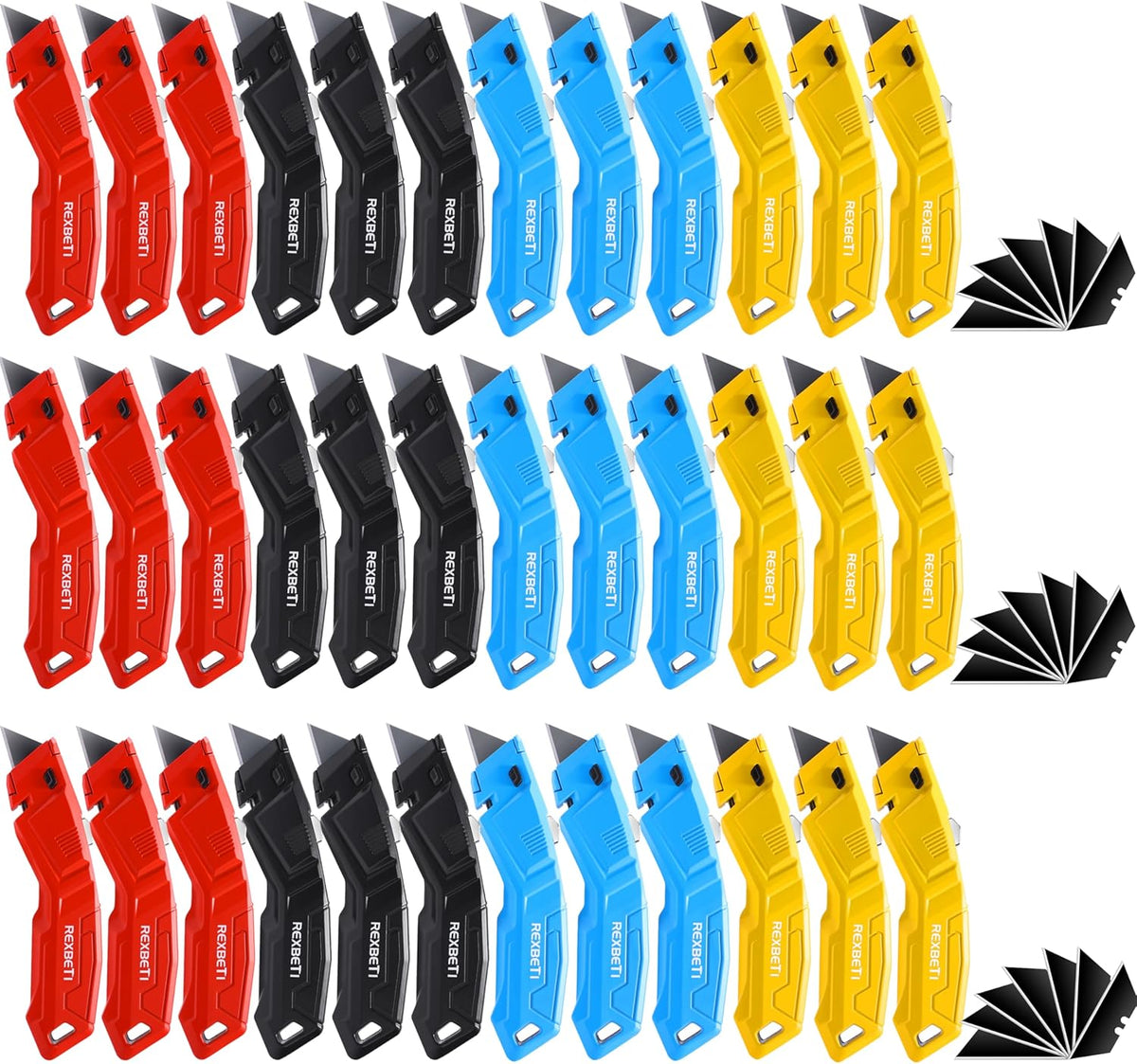 12-Pack Box Cutter, Retractable Utility Knife, Blackened SK2 Blades
