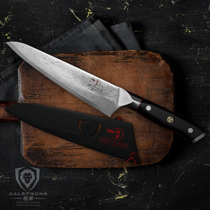 6" Chef Knife — AUS-10V Damascus, 62+ HRC, 8–12° Edge — For Precise Everyday Cooking, Smaller Hands & Compact Workspaces — Full-Tang G10, PerfectFit Sheath, Shogun ELITE, customer support