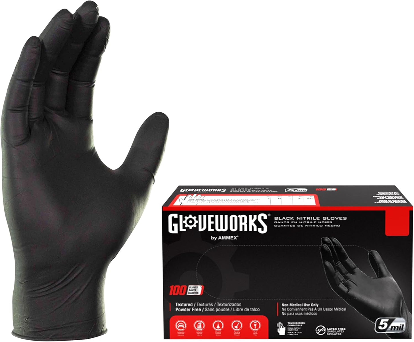 Black Nitrile Gloves 5 Mil Disposable, Latex Free, Textured Grip for Food Service, Cooking, Professional Cleaning