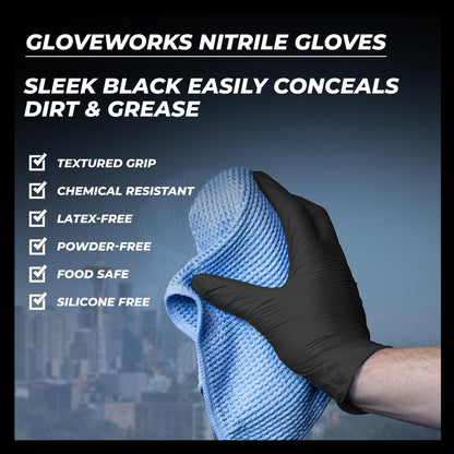 Black Nitrile Gloves 5 Mil Disposable, Latex Free, Textured Grip for Food Service, Cooking, Professional Cleaning