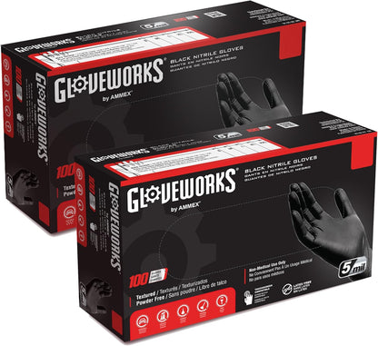 Black Nitrile Gloves 5 Mil Disposable, Latex Free, Textured Grip for Food Service, Cooking, Professional Cleaning