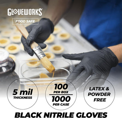 Black Nitrile Gloves 5 Mil Disposable, Latex Free, Textured Grip for Food Service, Cooking, Professional Cleaning