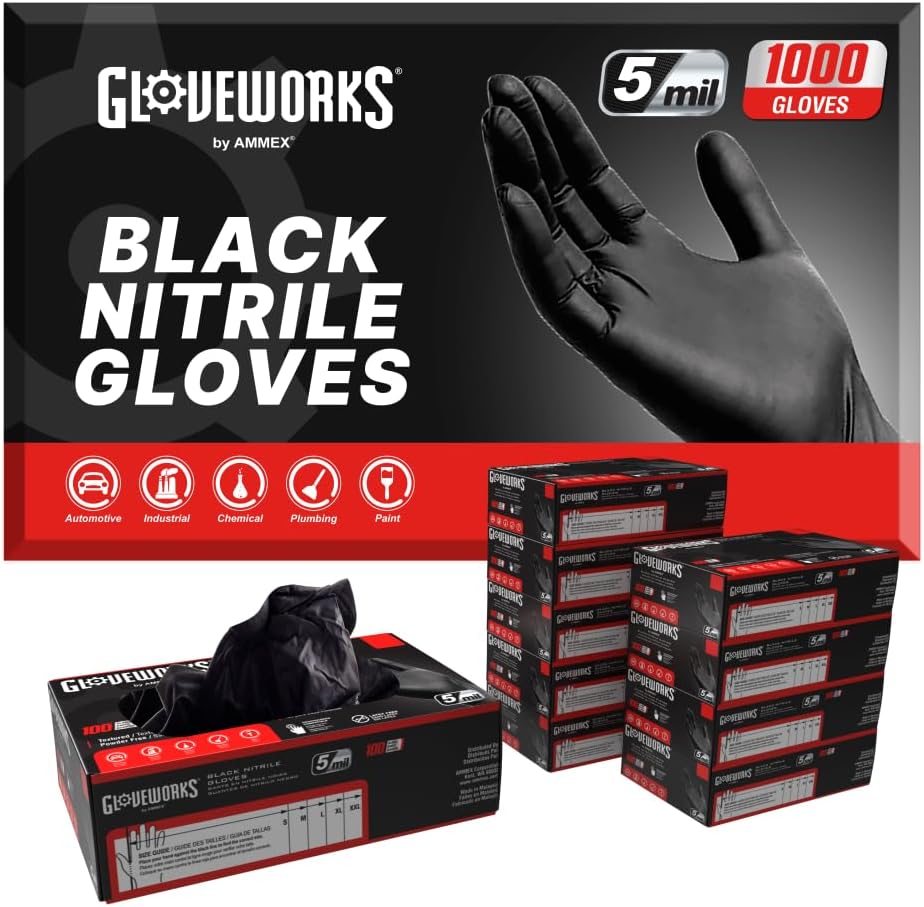 Black Nitrile Gloves 5 Mil Disposable, Latex Free, Textured Grip for Food Service, Cooking, Professional Cleaning