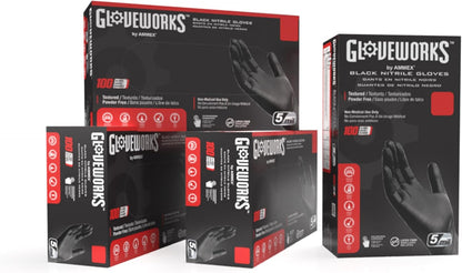 Black Nitrile Gloves 5 Mil Disposable, Latex Free, Textured Grip for Food Service, Cooking, Professional Cleaning