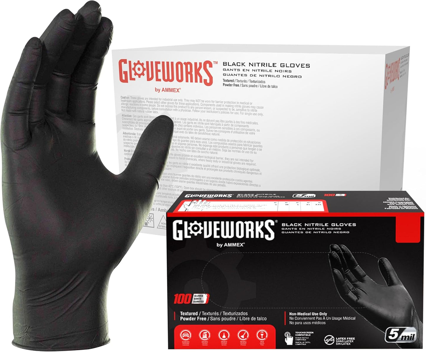 Black Nitrile Gloves 5 Mil Disposable, Latex Free, Textured Grip for Food Service, Cooking, Professional Cleaning