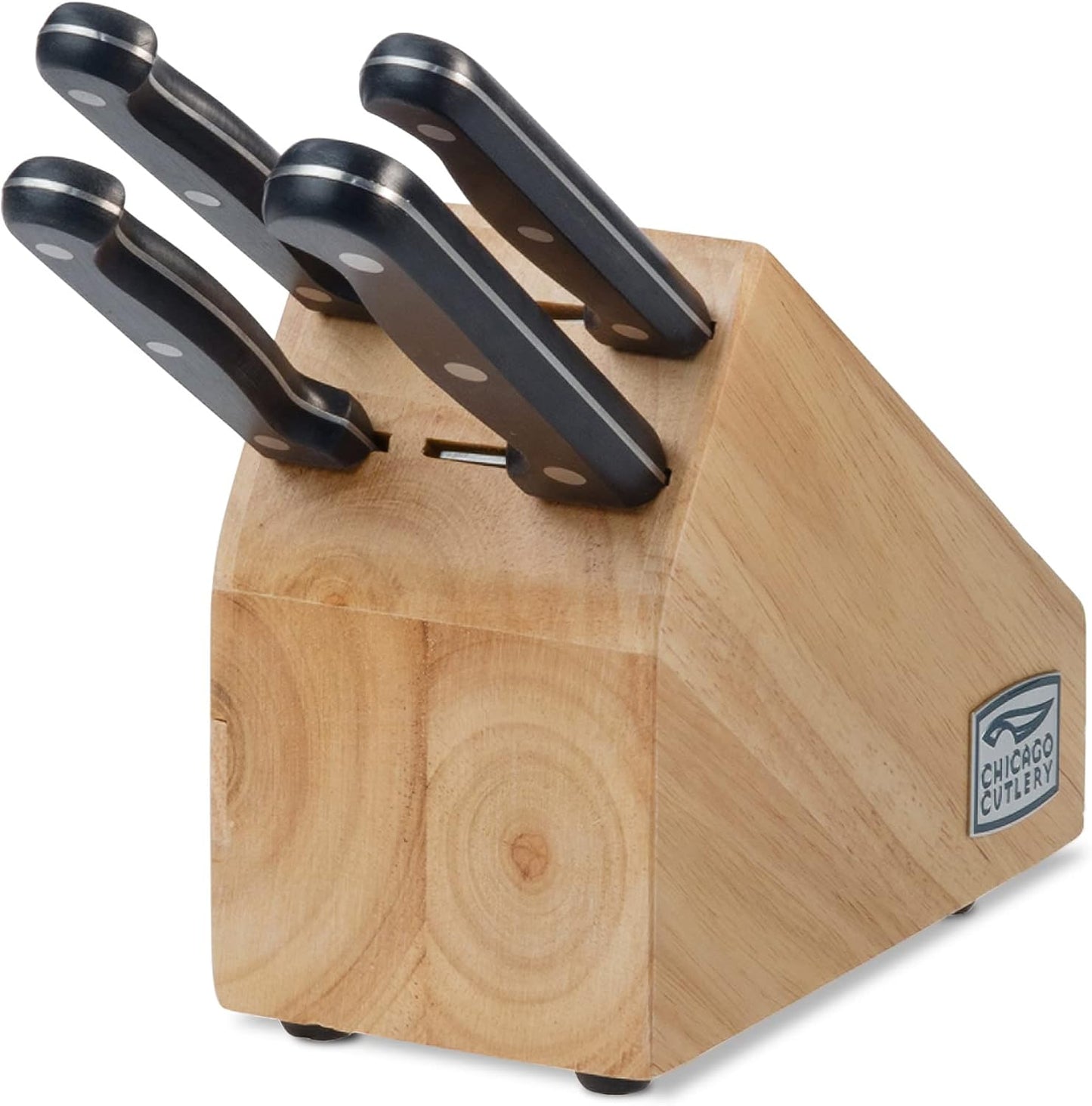 Fusion 17 Piece Kitchen Knife Set with Wooden Storage Block, Cushion-Grip Handles with Stainless Steel Blades that Resists Stains, Rust, and Pitting