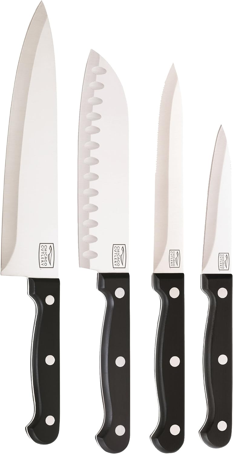 Fusion 17 Piece Kitchen Knife Set with Wooden Storage Block, Cushion-Grip Handles with Stainless Steel Blades that Resists Stains, Rust, and Pitting