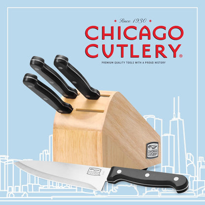 Fusion 17 Piece Kitchen Knife Set with Wooden Storage Block, Cushion-Grip Handles with Stainless Steel Blades that Resists Stains, Rust, and Pitting