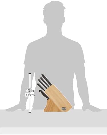 Fusion 17 Piece Kitchen Knife Set with Wooden Storage Block, Cushion-Grip Handles with Stainless Steel Blades that Resists Stains, Rust, and Pitting