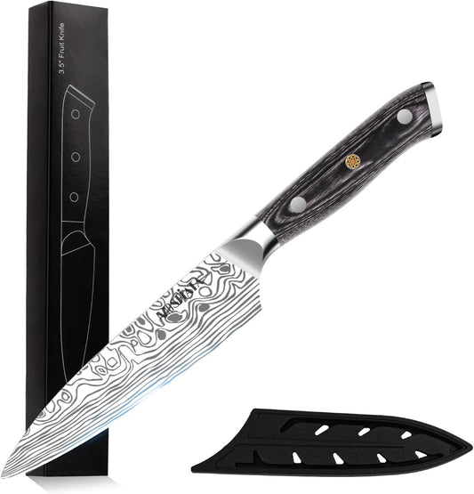 4 Inch Paring Knife, Kitchen Knife Fruit Knives with Sheath, German High Carbon Stainless Steel EN1.4116 Precision Cooking Vegetable Knife for Carving, Peeling, Trimming