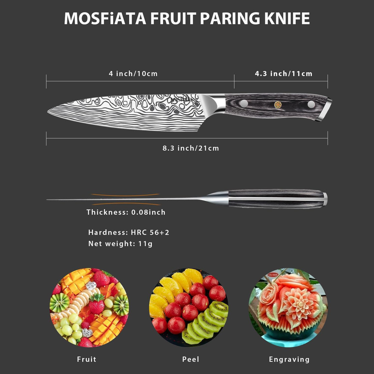 4 Inch Paring Knife, Kitchen Knife Fruit Knives with Sheath, German High Carbon Stainless Steel EN1.4116 Precision Cooking Vegetable Knife for Carving, Peeling, Trimming