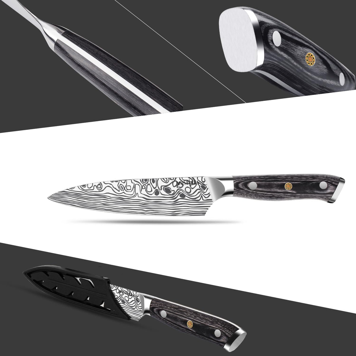 4 Inch Paring Knife, Kitchen Knife Fruit Knives with Sheath, German High Carbon Stainless Steel EN1.4116 Precision Cooking Vegetable Knife for Carving, Peeling, Trimming