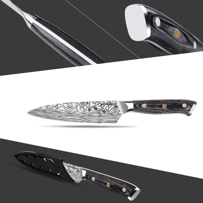 4 Inch Paring Knife, Kitchen Knife Fruit Knives with Sheath, German High Carbon Stainless Steel EN1.4116 Precision Cooking Vegetable Knife for Carving, Peeling, Trimming