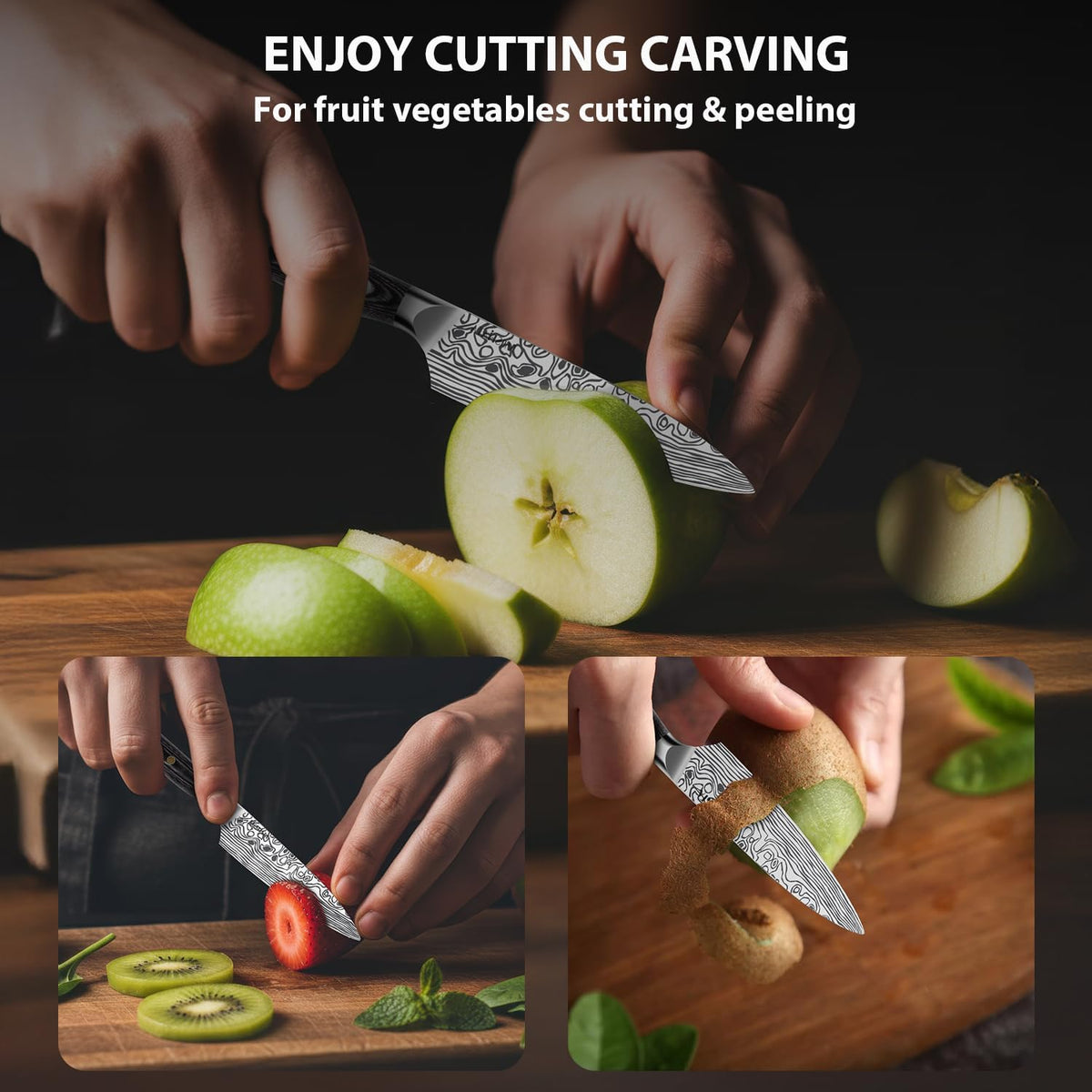 4 Inch Paring Knife, Kitchen Knife Fruit Knives with Sheath, German High Carbon Stainless Steel EN1.4116 Precision Cooking Vegetable Knife for Carving, Peeling, Trimming