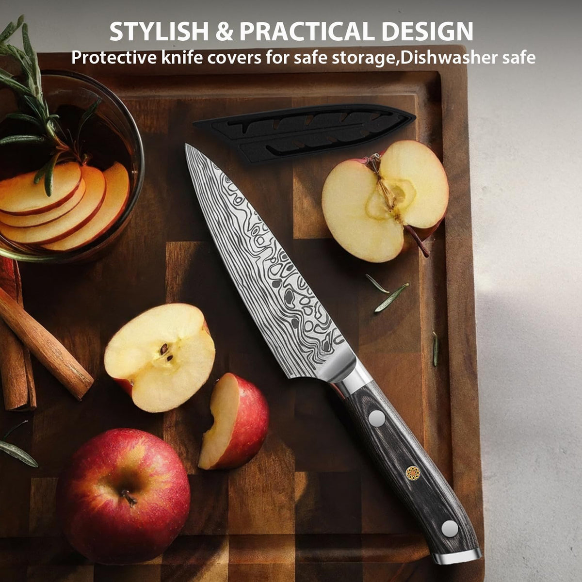 4 Inch Paring Knife, Kitchen Knife Fruit Knives with Sheath, German High Carbon Stainless Steel EN1.4116 Precision Cooking Vegetable Knife for Carving, Peeling, Trimming