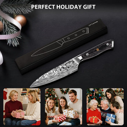 4 Inch Paring Knife, Kitchen Knife Fruit Knives with Sheath, German High Carbon Stainless Steel EN1.4116 Precision Cooking Vegetable Knife for Carving, Peeling, Trimming