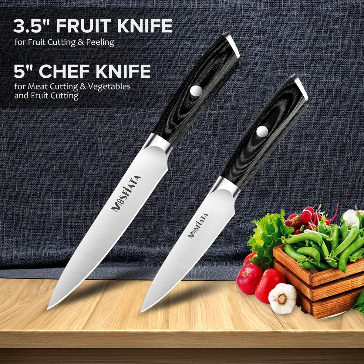 4 Inch Paring Knife, Kitchen Knife Fruit Knives with Sheath, German High Carbon Stainless Steel EN1.4116 Precision Cooking Vegetable Knife for Carving, Peeling, Trimming
