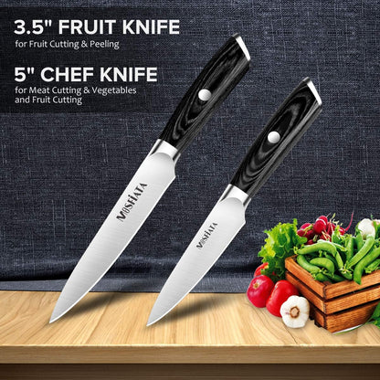 4 Inch Paring Knife, Kitchen Knife Fruit Knives with Sheath, German High Carbon Stainless Steel EN1.4116 Precision Cooking Vegetable Knife for Carving, Peeling, Trimming