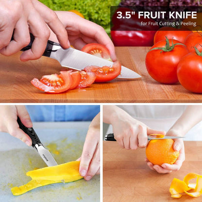 4 Inch Paring Knife, Kitchen Knife Fruit Knives with Sheath, German High Carbon Stainless Steel EN1.4116 Precision Cooking Vegetable Knife for Carving, Peeling, Trimming